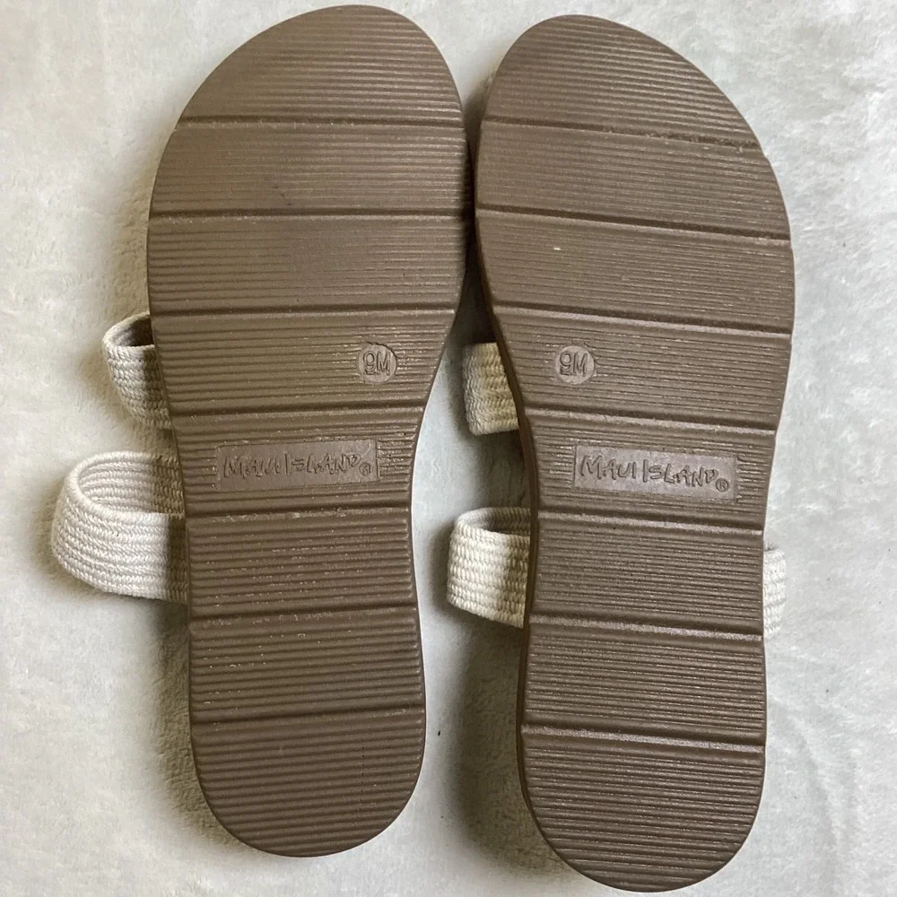 Maui‎ Island Womens Triple Strap Woven Slide Sandals Cream Brown Size 9M